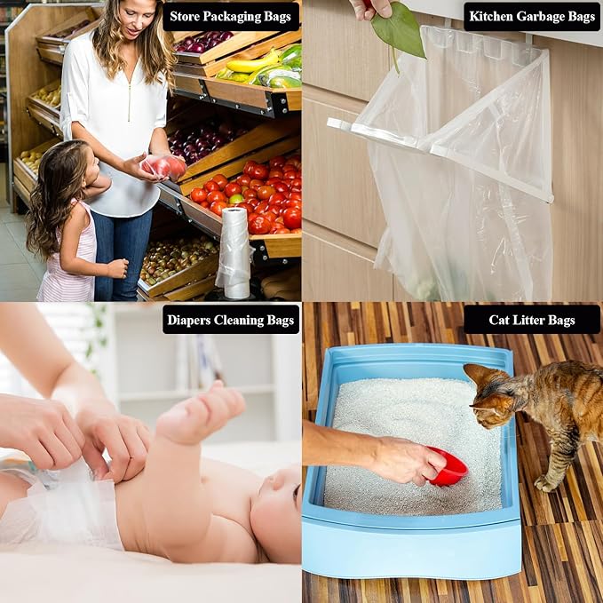 4 Rolls Plastic Produce Bags for Groceries, 30x50cm(12x20in) Durable Clear Food Storage Bags for Bread, Fruits, Vegetables, Shopping, 1400 Pcs Poly Packing Bag