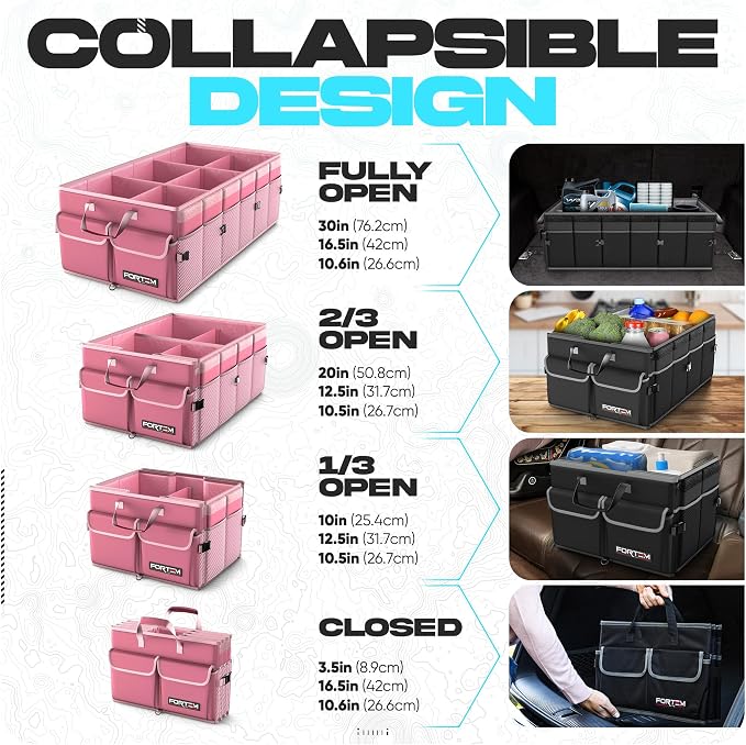FORTEM Trunk Organizer For SUV Car Trunk Organizer, Foldable Storage, Car Accessories for Women Men, Collapsible Bag, 600D Oxford, Non Slip Bottom, Straps, Soft Cover (85L)