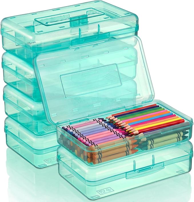 Blulu 6 Pack Large Plastic Pencil Case Box Clear Pencil Boxes Bulk Hard Crayon Box Storage with Snap Lids 8.1 x 4.7 x 2.2 Inch Painting Organizer Classroom Stationery School Supplies (Mint Green)