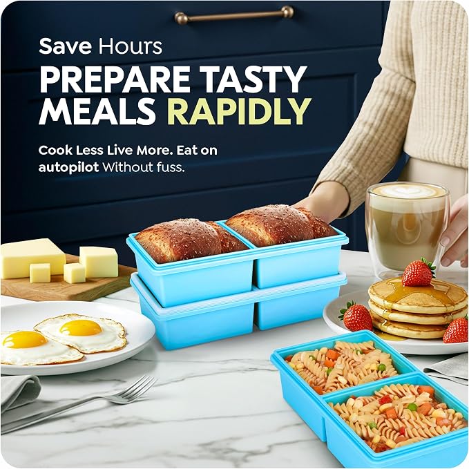 2 cup Silicone Freezer Trays with Lids, Silicone Soup Freezer Molds, Easily prepare portioned meals, Dishwasher, Oven Safe, Great for Frozen Broth, Leftovers & Meal Prep, BPA Free 2 Pack