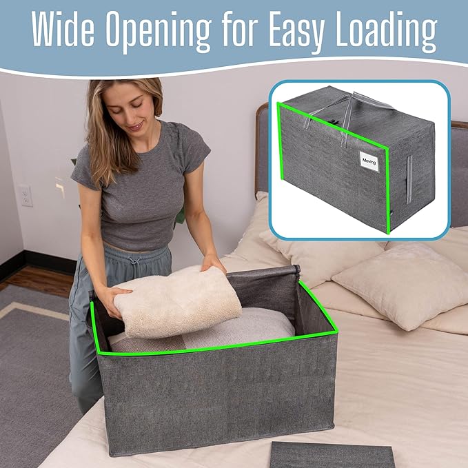 VENO 2 Pack Extra Large Heavy Duty Moving Bags with Wide Opening & Reinforced Handles, Reusable Storage Tote Bags with Strong Zippers for Clothes, College Dorm Essentials & Moving Supplies