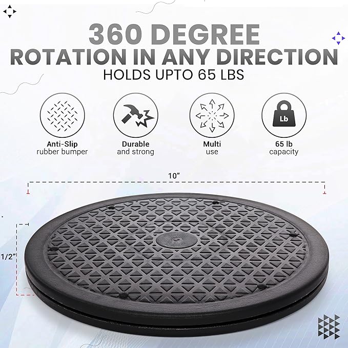 10 Inch Lazy Susan Turntable Organizer, Non Skid Large Lazy Susan Turntable for Cabinet, Computer or Laptop, Plastic Turn Table, Black, 1 PC - by RamPro