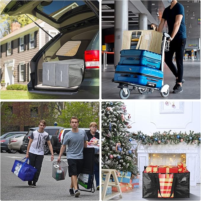 BALEINE 6-Pack Oversized Moving Bags with Reinforced Handles, Heavy-Duty Storage Tote Moving Supplies for Packaging, Camping (Gray w/Window, 6-Pack)
