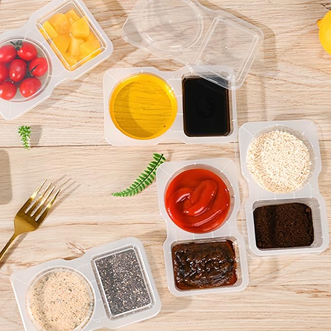 Pure Future 20-Pack Reusable Snack Containers with Lids, 2-Compartment Snackle Box Container for Meal Prep, Portion Control Snack Pack for Office, Travel & Gym, Microwave Safe (40 Pcs)
