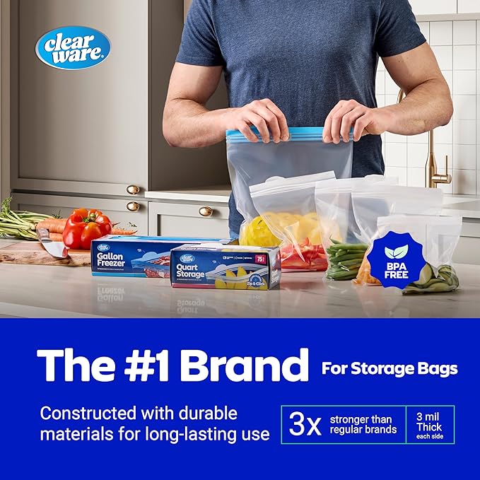 Gallon Storage Bags, Double Zipper Seal - 100 Count, Reusable Thick Food Plastic Storage Bags - Microwave-Safe, Zero BPA - Resealable Containers for Lunch, Snacks, Meals - 2 Boxes