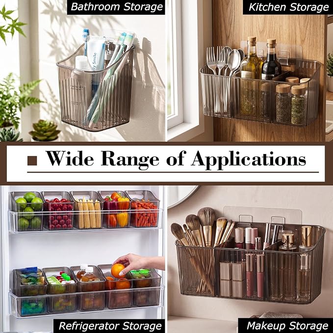 7 Pack Cabinet Door Organizer Adhesive Wall Mount Storage Bins Makeup Containers Stackable Organizer Basket for Kitchen Cabinets, Bathroom, Pantry, Office, Refrigerator (Frosted Gray)
