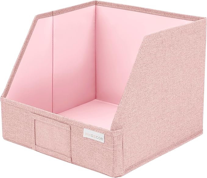 VIVIDECOR Closet Bins for Organization – 12x12x10 Foldable Boxes for Clothes, Fabric Trapezoid Storage Bins, Storage Baskets, Decorative Storage Baskets, Sweaters, Baby Clothes, Nursery– Pink, 3 Pack
