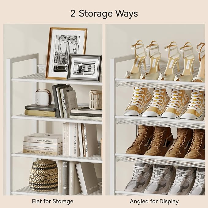 Nunsino Shoe Rack,8 Tier Metal Shoe Organizer,Max Holds 40 Pairs,Heavy Duty Shoes Shelf for Garage, Entryway, Closet,White