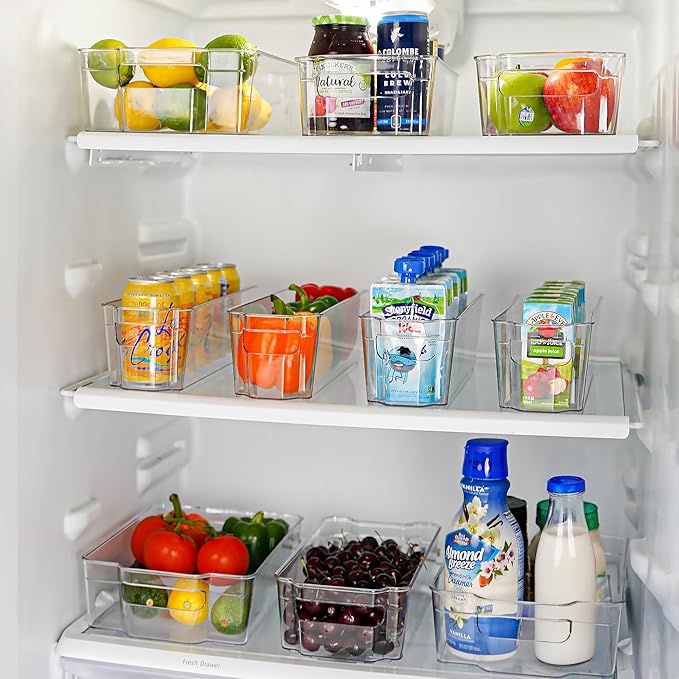Zulay 4 Pack Clear Refrigerator Organizer Bins - XL Fridge Organizers and Storage Clear - Ideal Freezer Organizer Bins, Refrigerator Storage Containers, Kitchen Cabinets, Pantry Organization