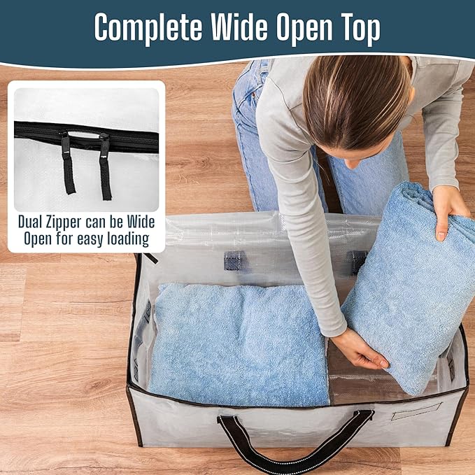 VENO 6 Pack Heavy Duty Moving Bags, Clear Storage Bags for Clothes and Comforters, College Dorm Essentials Packing Supplies, Foldable Boxes Alternative (Clear, 6 Pack)