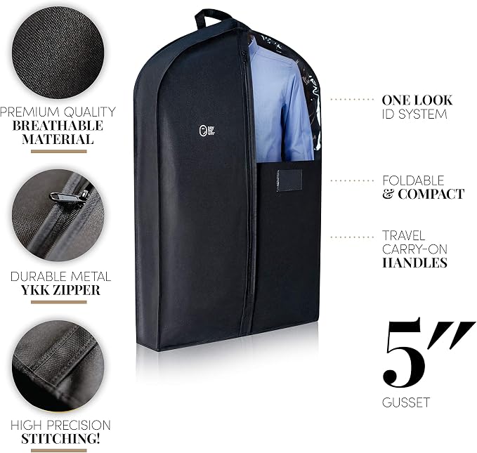 Luxury Storage Garment Bag for Men and Women Shirt, Blouse, Wool Sweater, Suit Jacket | 40 Inch + 5 Inch Gusset | Premium Hanging, Breathable, Foldable Clothes Protector and Travel Cover
