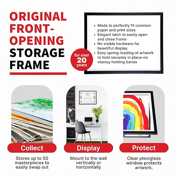 Dynamic Frames Li’l Davinci Front-Open 2-Pack Kids Art Frames, Wooden Frames for 18x24 Artwork, Prints & Certificates, Store up to 50 per Frame, 20.88 x 26.88 Outer Dimensions, Black