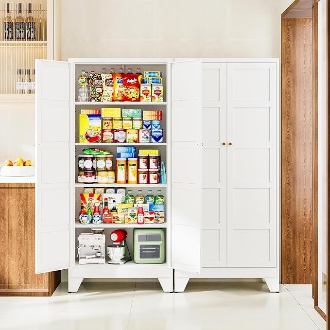Letaya 72" H Metal Storage Cabinet with 2 Doors and 4 Shelves,Tall Kitchen Pantry Cabinets,Utility Pantry Organizers for Cupboard/Dining/Bathroom/Home Office/Garage (White, 72" H x 18" D x 33.5" W)