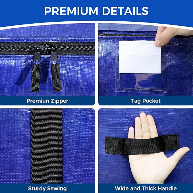BAGAIL Heavy Duty Moving Bags with Strong Handle, Extra Large Moving Boxes, Storage Tote for Clothes, College Moving Supplies(Dark Blue, 4 Pack)