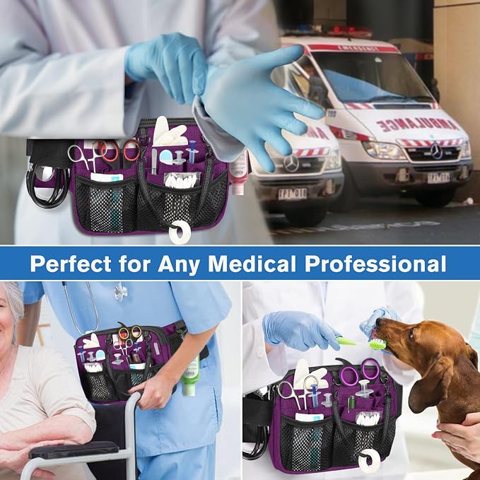 SITHON Nurse Fanny Pack with Tape Holder, Multi Compartment Medical Gear Pocket Nursing Organizer Belt Bag, Apron Hip Bag Utility Waist Pack for Stethoscopes Bandage Scissors Medical Supplies (Purple)