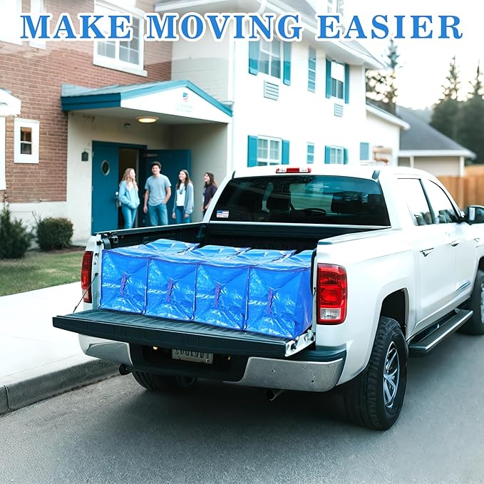 Bigmeta 66 Gallon Extra Large Moving Bags - Heavy Duty Storage Bags with Zipper & Strong Handles, Blue Packing Bag for Moving, Storage, Travel and Camping, College Dorm & Home Supplies, 4 Pcs