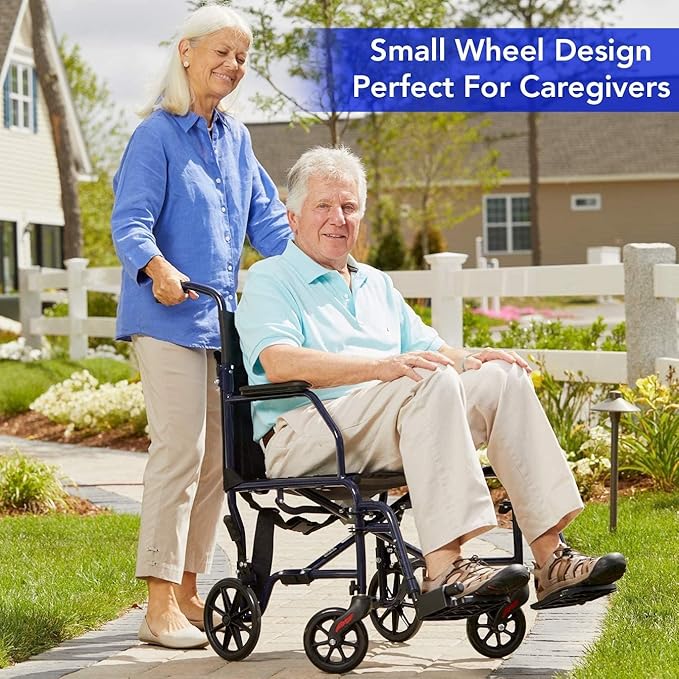 Carex Transport Wheelchair with Cushion, 19 inch Seat - Folding Transport Chair with Foot Rests