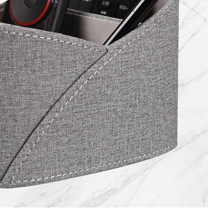 PU Leather Remote Control Holder with 3 Compartments, Modern Design Desk Accessories Workspace Organizer for Office/School/Home, Modern Nightstand Caddy Organizer for Makeup/Vanity/Stationery,Grey
