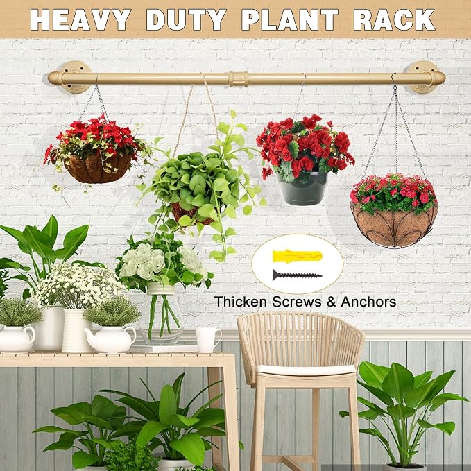 Gold Wall Mount Iaundry Drying Rack - 54" Pipe Garment Rack, Portable Heavy Duty Iron Closet Hanger Rod, Modern Metal Detachable DIY Hanging Bar for Laundry Room and Closet Storage