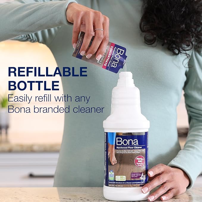 Bona Hardwood Floor Cleaner Bottle for use with Swiffer WETJET Spray Mop, Lavender Thyme Scent, makes 64 Fl Oz - Includes Filled Bottle + Concentrate Refill for Wood Floor Cleaning
