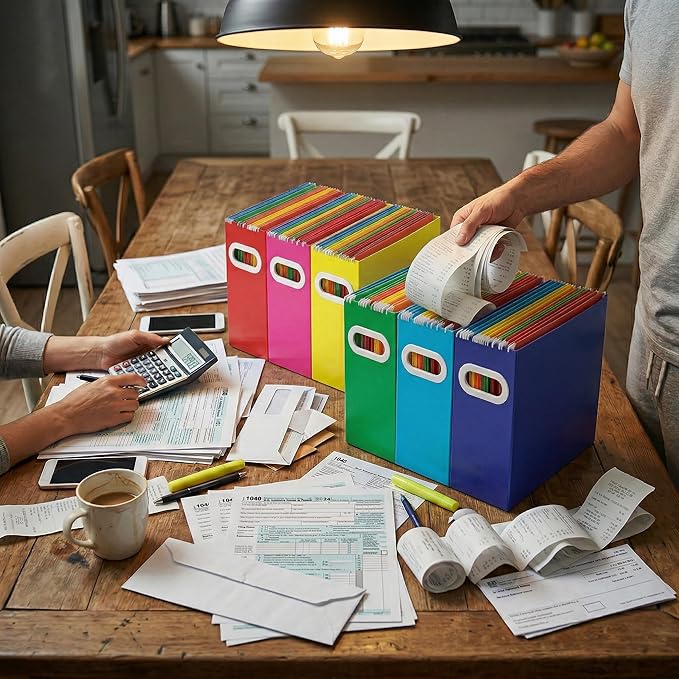 Hanging File Organizer Box, 3 Pack Green Cardboard File Folder Holder for Letter Size, Portable Desk Document Storage with Handles, for Office,Home,School
