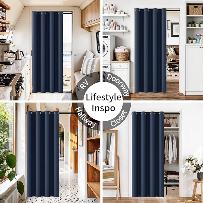 Vatge Magnetic Doorway Curtain for Privacy, Closet Curtain with Rod, Room Dividers for Closet Door and Sliding Door, 1 Panel, W42 x L80, Navy