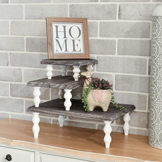 Ikee Design 3 Pcs Set Wooden Display Riser, Cupcake Dessert Display Riser, Countertop Centerpiece Dessert Serving Stand, Artificial Plant Stand for Garden Decor, Coffee Color