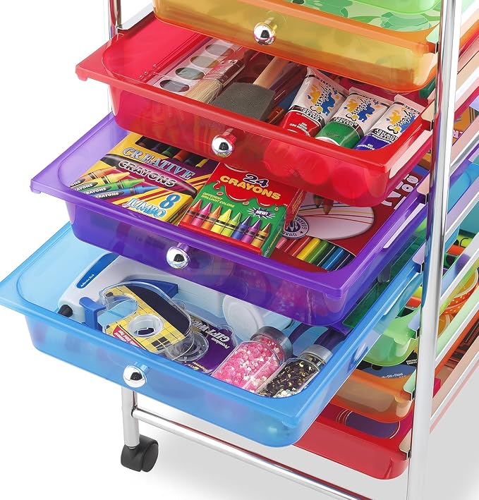Whitmor 10 Drawer Rolling Craft Storage Cart, Plated Metal Frame for Crafting, Sewing, Crafts, Office, Home Storage,15.25“L x 13.50"W x 35.25"H, Chrome