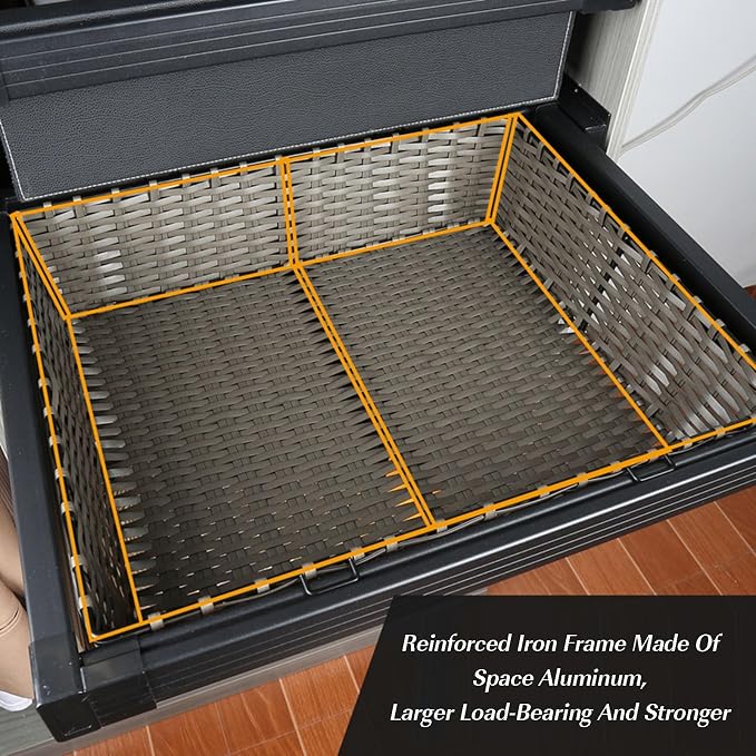 Pull Out Drawer Organizer Containers,Rattan Stackable Basket Storage Rack,Slide Out Pantry Shelves,Can Store Office Supplies Clothes and Tableware(23.62-27.55in)
