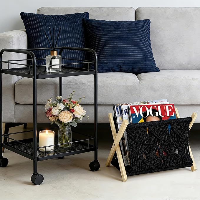 Boho Macrame Magazine Holder,Hand-Woven Magazine Rack for Home Office | Multifunctional Storage Basket for Letters, Magazines, Books and Newspapers