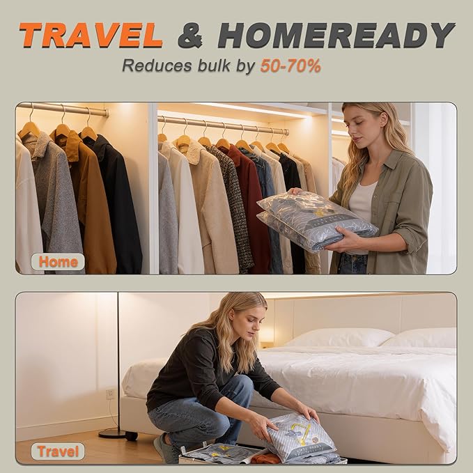 25-Pack Vacuum Bags for Travel with Wireless Rechargeable Pump, Carry-on Size Compression Packing Bags for Luggage & Suitcase, Space Saver for Clothes & Clothing, 25 Combo Travel Size, Fast 3S Vacuum