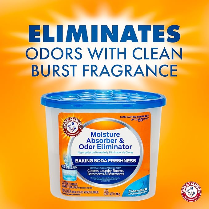 Arm & Hammer Clean Burst Moisture Absorber and Odor Eliminator Tubs, 14 oz., 3 Pack, Attract and Trap Excess Moisture, Eliminate Musty Odors, Convenient and Effective