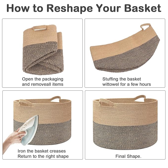 115L Large Blanket Basket,23.6"L x 23.6"W x 15.7"H Rope Woven Baskets with Handles, Toys Storage Bins,Laundry Basket Perfect for Living Room, Nursery,Bedroom,Home Organization,Yellow