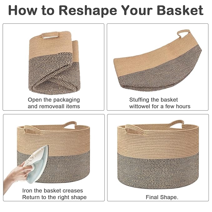 90L Large Blanket Basket,21.7"L x 21.7"W x 13.8"H Rope Woven Baskets with Handles, Toys Storage Bins,Laundry Basket Perfect for Living Room, Nursery,Bedroom,Home Organization,Yellow