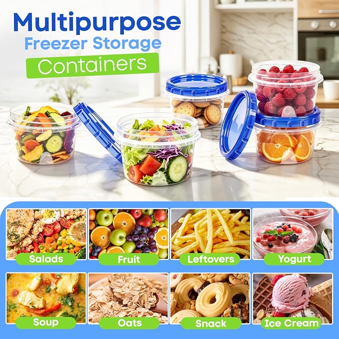 Freezer Storage Containers, 6 Pack-16 Oz Food Storage Containers with Twist Top Lids,BPA Free, Reusable, Meal Prep,Microwave and Dishwasher Safe