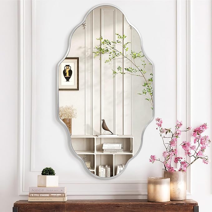 Dorlicecass Wall Mirror for Bathroom - Silver Mirror Wall Decor 26" x 46"Modern Mirror Wall Decor with Aluminum Alloy Frame for Bathroom, Bedroom, Living Room, Dining Room, Cloakroom, Entryway