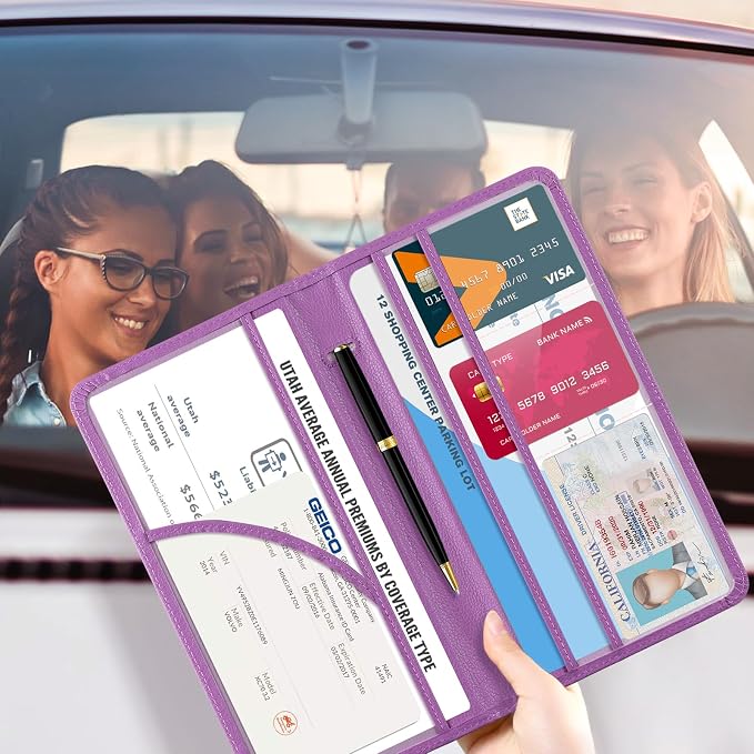 CoBak Car Registration and Insurance Holder | Vehicle Glove Box Organizer, Auto Truck Compartment Document Case with Magnetic Closure for Insurance & Driver License