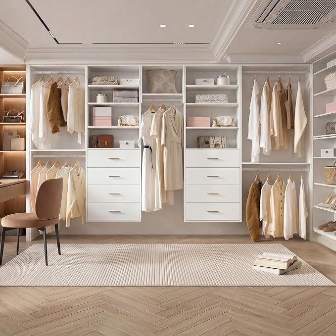 22.5" Double Hanging Closet Module, White MDF Closet Organizer System with 2 Aluminum Hanging Rods, Wall-Mounted Wardrobe Storage for Shirts, Pants, Coats, Bedroom, Walk-In Closet Unit