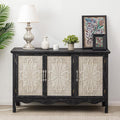 RoyalCraft Buffet Cabinet with Storage, Vintage Solid Wood Sideboard with 3 Carved Doors, Painted Coffee Bar Console Table for Dining Room, Living Room, Kitchen, Black