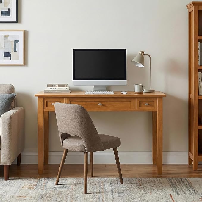 SIMPLIHOME Warm Shaker Desk - 48 Inch Wide Solid Wood Writing Desk in Light Golden Brown, Transitional Home Office Computer Table for Workspace or Study with Flip-Down Keyboard Tray and 2 Drawers