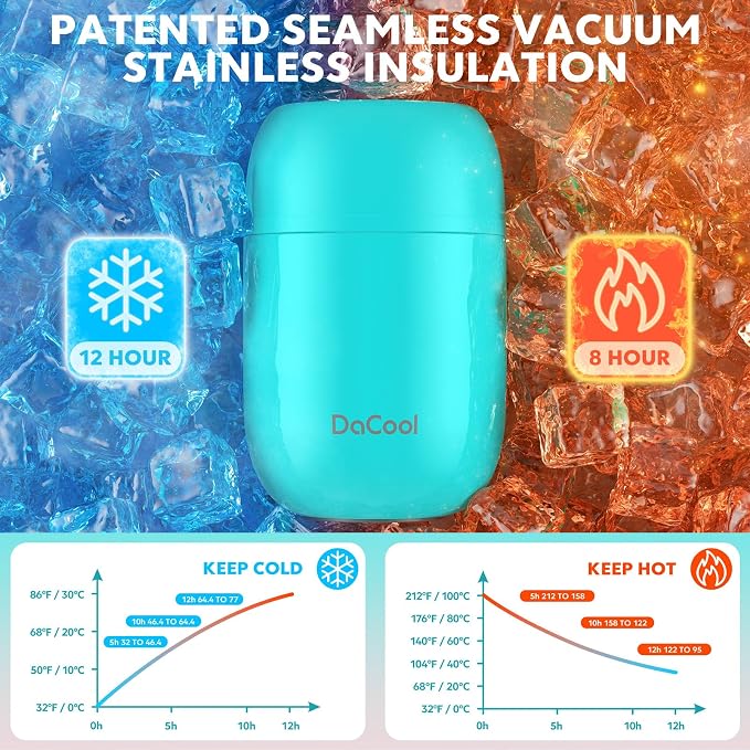 DaCool 2 Pack Food Thermo for Hot Food 16 OZ Insulated Food Jar Kids Adult Vacuum Stainless Steel Lunch Thermo Insulated Lunch Container for School Office Picnic Travel Outdoors,Black+Cyan Blue