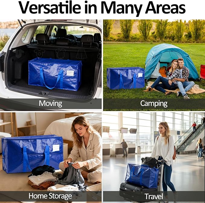 Storage Bags 2 Pack Waterproof Large Organizer Bags for Clothes Blanket Laundry Moving 65LB Load Capacity