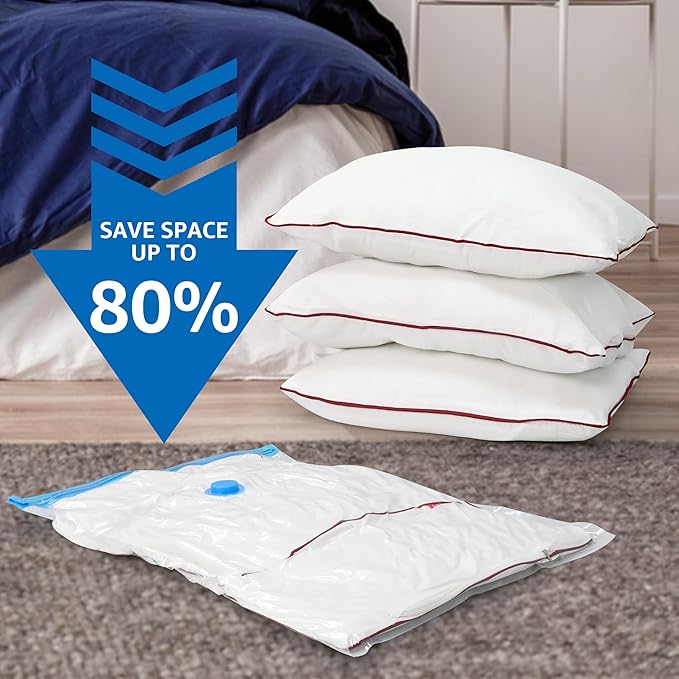 30 Pack Vacuum Storage Bags, Compression Storage Bags, Space Saver Bags for Comforters, Blankets, Pillows and Clothes Storage, Hand Pump Included (5 Jumbo/5 L/5 M/5 S/5 Roll M/5 Roll S)