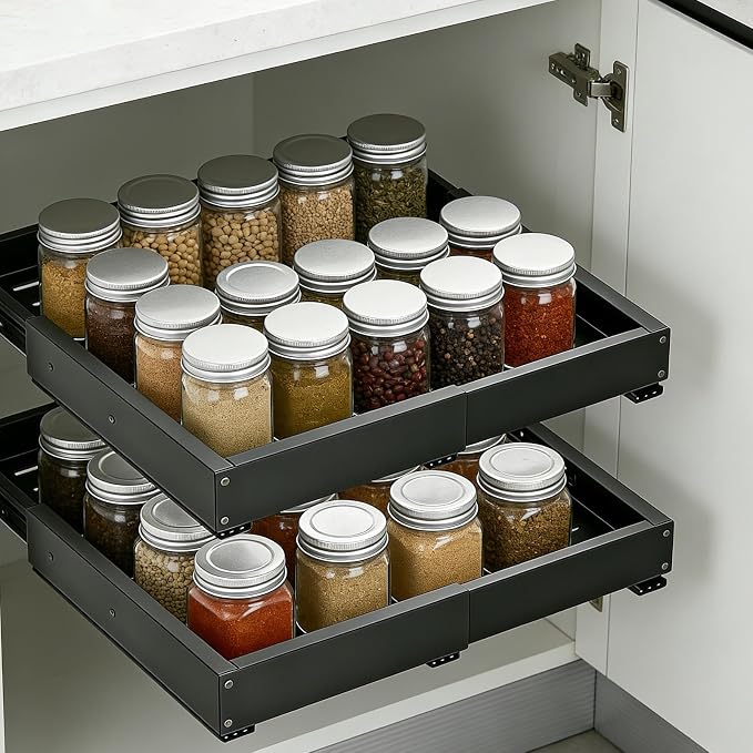Cabinet Pull Out Shelves Telescopic Storage Basket | Slide Out Drawers for Home Pantry Laundry Apartment Dorm Corner Desk Dresser