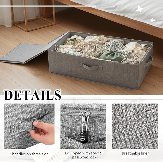 Briwooody 29.9 x 15 x 6.7 Inch Large Discreet Lockable Personal Item Storage Bag Under Bed Storage Box Organizer with Zipper Lid Underbed Clothes Shoe Container for Dorm and Home(Gray)