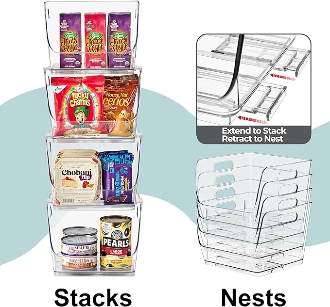 Sorbus Stackable Storage Bins Open Front, Clear Stackable Storage Bins, Pantry Bins for Storage and Organization, Acrylic Stackable Bins for Kitchen, Clear Pantry Organizer Bins (Medium Sqware 4 Pack)