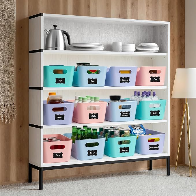 Tiawudi 12 Pack 4.5L Storage Bins, Plastic Storage Baskets for Home Classroom Organization, Multi-Use Organizer Bins for Cabinet, Pantry, Drawer, Closet, Countertop or Shelves, Colorful Containers