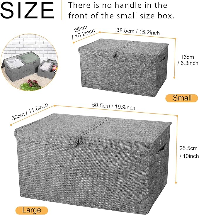 2 Pack Large Storage Boxes with Lids and Handles, Collapsible Linen Storage Bins Organizer Containers Baskets Cube with Removable Divider for Home Bedroom Closet Office (Red, Small)