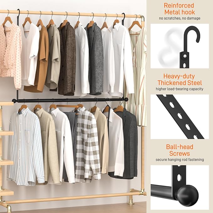 SUTINE Closet Rods for Hanging Clothes, Adjustable Metal Closet Extender Hanging Rod, Space-Saving Closet Rod Extender Clothes Hanging Bar, Closet Poles for Hanging Clothes (Black, 31.5-47.2 IN)