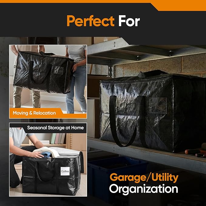 HOLDN’ STORAGE 10-Pack Moving Bags, Extra Large Storage Totes with Zipper Lids, Heavy-Duty Reusable for Clothes, Bedding, Books, Mixed 30 & 45 Gallon (5 Each)